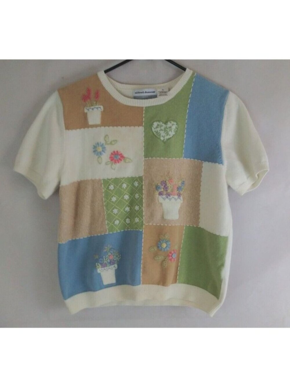 Alfred Dunner Petite Sweater With Color Block Embroidered Floral Design Size PL